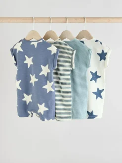 Best Next Teal Blue 100% Cotton Baby Rompers 4 Pack