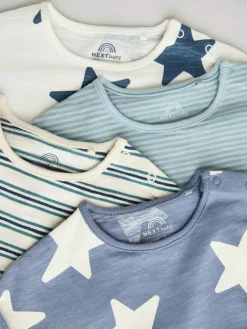 Best Next Teal Blue 100% Cotton Baby Rompers 4 Pack