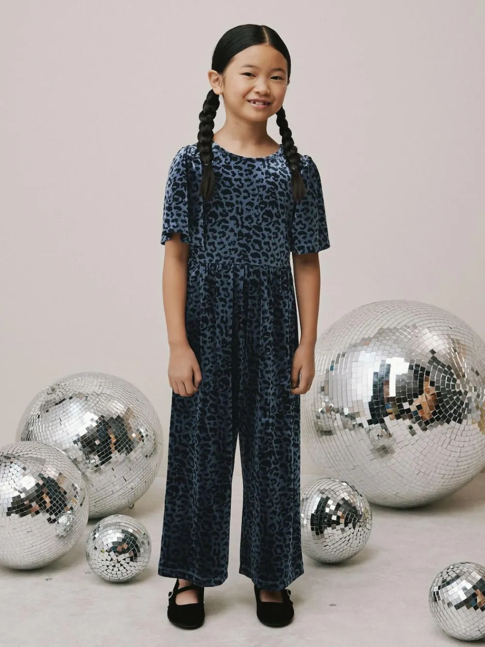 Hot Next Teal Blue Animal Print Velour Jumpsuit (3-16yrs)