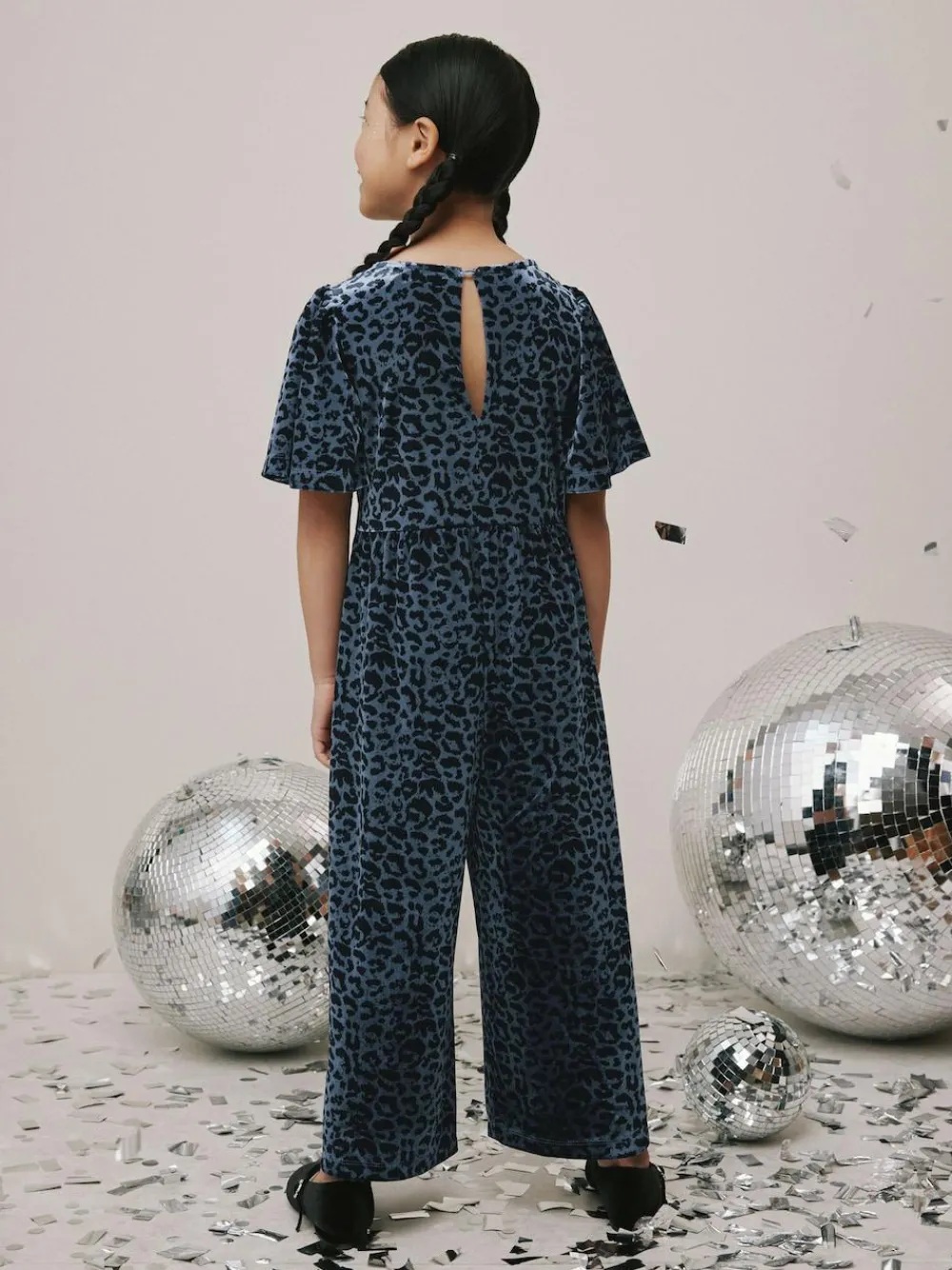 Hot Next Teal Blue Animal Print Velour Jumpsuit (3-16yrs)