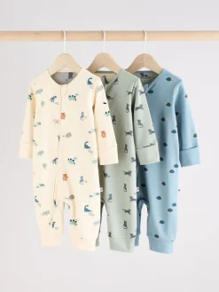 Online Next Teal Blue Baby Printed Zip Sleepsuits 3 Pack (0mths-3yrs)
