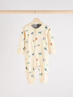 Online Next Teal Blue Baby Printed Zip Sleepsuits 3 Pack (0mths-3yrs)