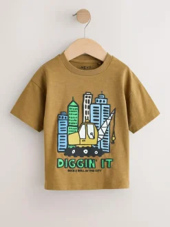 Clearance Next Teal Blue Digger Short Sleeve Graphic T-Shirts 3 Pack (3mths-7yrs)