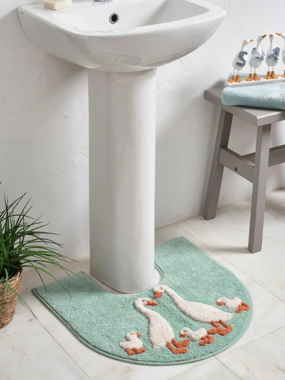 Next Teal Blue Goose And Friends 100% Cotton Pedestal Mat^ Towels & Bathmats