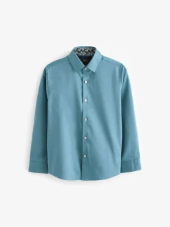 Next Teal Blue Long Sleeves Smart Trimmed Shirt (3-16yrs)^BOY Shirts|Occasionwear