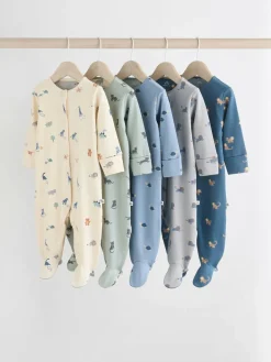Next Teal Blue Patterned Baby Sleepsuits 5 Pack (0-2yrs)