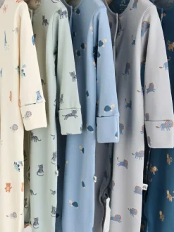 Next Teal Blue Patterned Baby Sleepsuits 5 Pack (0-2yrs)