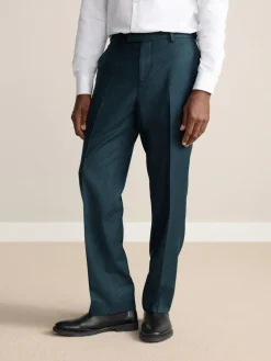 Best Next Teal Blue Regular Fit Signature Zignone Italian Wool Cashmere Blend Flannel Suit Trousers