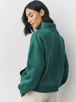 Next Relaxed Fit Heavyweight Cotton Rich Jersey Zip Neck Sweatshirt^Women Nightwear|Hoodies & Sweatshirts