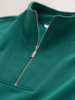 Next Relaxed Fit Heavyweight Cotton Rich Jersey Zip Neck Sweatshirt^Women Nightwear|Hoodies & Sweatshirts