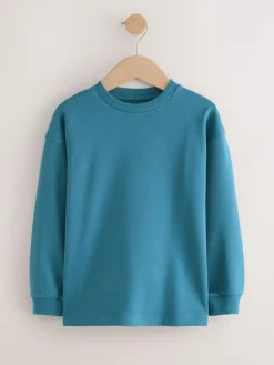 Next Teal Blue Relaxed Fit Long Sleeve Heavyweight T-Shirt (3-16yrs)^BOY T-Shirts