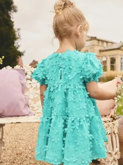Clearance Next Short Sleeve 3D Flowers Dress (3mths-8yrs) Teal Blue