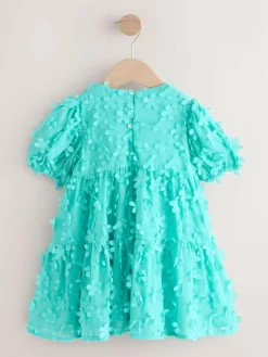 Clearance Next Short Sleeve 3D Flowers Dress (3mths-8yrs) Teal Blue