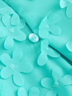 Clearance Next Short Sleeve 3D Flowers Dress (3mths-8yrs) Teal Blue