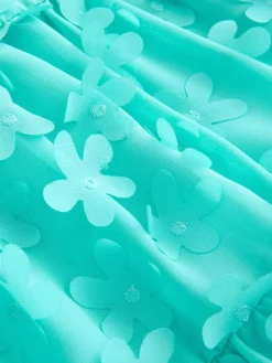 Clearance Next Short Sleeve 3D Flowers Dress (3mths-8yrs) Teal Blue