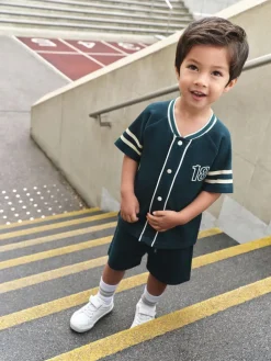 Clearance Next Short Sleeve Varsity Shorts Set (3mths-7yrs) Teal Blue