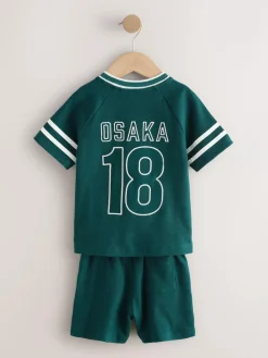 Clearance Next Short Sleeve Varsity Shorts Set (3mths-7yrs) Teal Blue