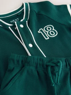 Clearance Next Short Sleeve Varsity Shorts Set (3mths-7yrs) Teal Blue