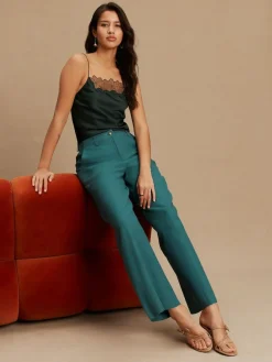 Sale Next Smart Front Linen Blend Wide Leg Trousers Teal Blue