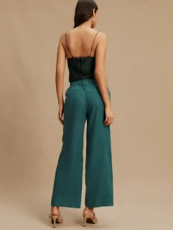 Sale Next Smart Front Linen Blend Wide Leg Trousers Teal Blue