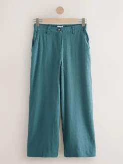 Sale Next Smart Front Linen Blend Wide Leg Trousers Teal Blue