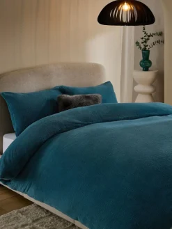 Next Teal Blue Teddy Fleece Duvet Cover and Pillowcase Set^ Bedsets & Duvet Covers