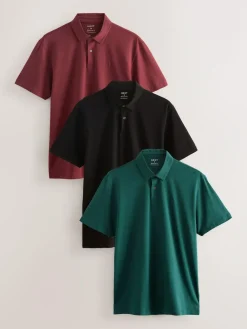 Next Teal Blue/Black/Rust Red Regular Fit Short Sleeve Jersey Polo Shirts 3 Pack^ Tops & T-Shirts