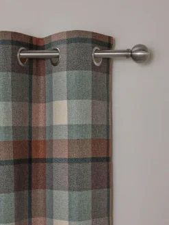 Next Teal Blue/Orange Brushed Check Eyelet Lined Curtains