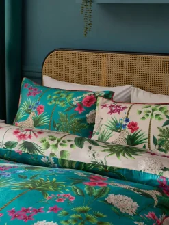 New Next Teal Green Reversible Safari 200 Thread Count 100% Cotton Sateen Duvet Cover and Pillowcase Set