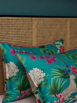 New Next Teal Green Reversible Safari 200 Thread Count 100% Cotton Sateen Duvet Cover and Pillowcase Set