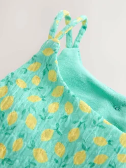 Next Teal Lemon Print Strappy Crinkle Summer Dress (3-16yrs)^ Dresses
