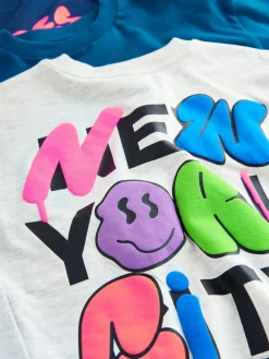 Next Teal/Blue/Grey Bright Graffiti Relaxed Fit Graphic Print Long Sleeve T-Shirts 3 Pack (3-16yrs)^BOY Tops|T-Shirts