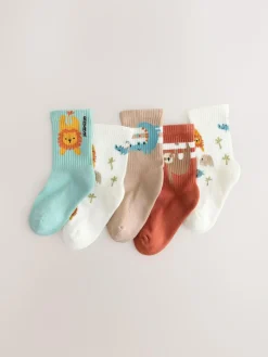 Hot Next Teal/Brown Safari Animals Character Cotton Rich Socks 5 Pack