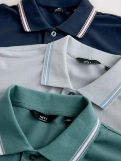 Hot Next Short Sleeve Tipped Pique Polo Shirts 3 Pack Teal/Navy/Grey