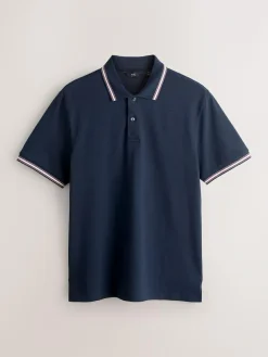 Hot Next Short Sleeve Tipped Pique Polo Shirts 3 Pack Teal/Navy/Grey