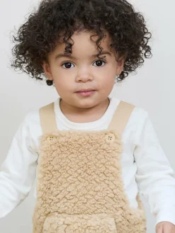Outlet The Little Tailor Baby Chunky Sherpa Fleece Dungarees and Bodysuit Set Natural