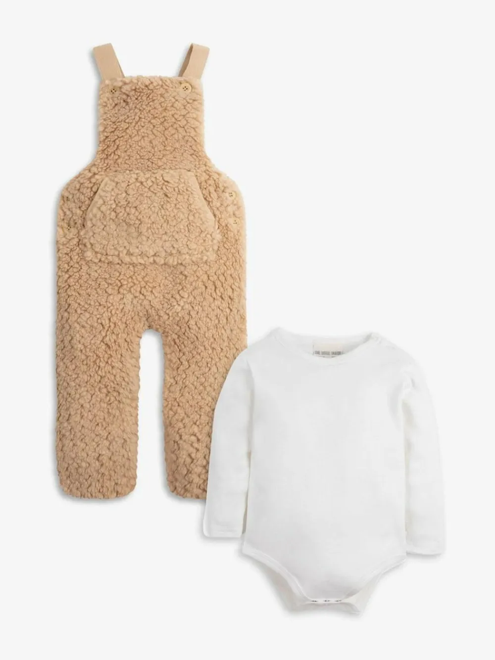 Outlet The Little Tailor Baby Chunky Sherpa Fleece Dungarees and Bodysuit Set Natural