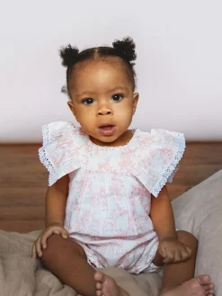 Outlet The Little Tailor Baby Muslin 100% Cotton Playsuit Pink/White