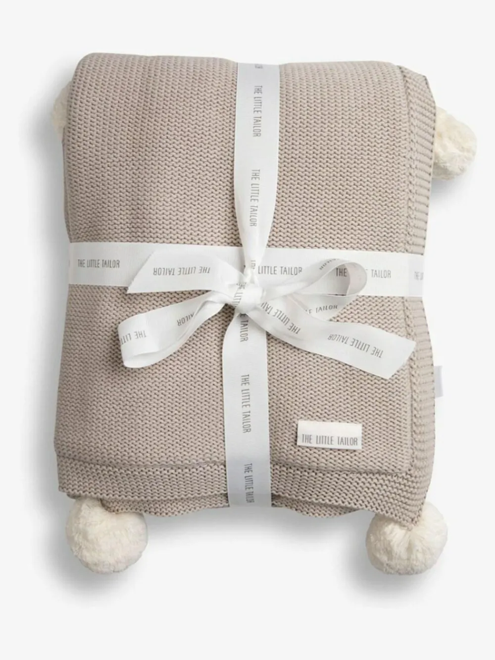 The Little Tailor Baby Natural Pom Pom Plush Lined Blanket^ Nursery Bedding|Blankets