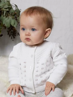 Hot The Little Tailor Baby Pointelle 100% Cotton White Cardigan