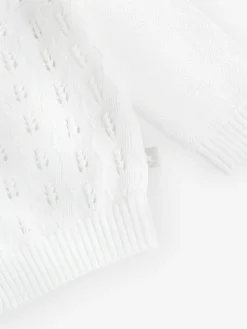 Hot The Little Tailor Baby Pointelle 100% Cotton White Cardigan