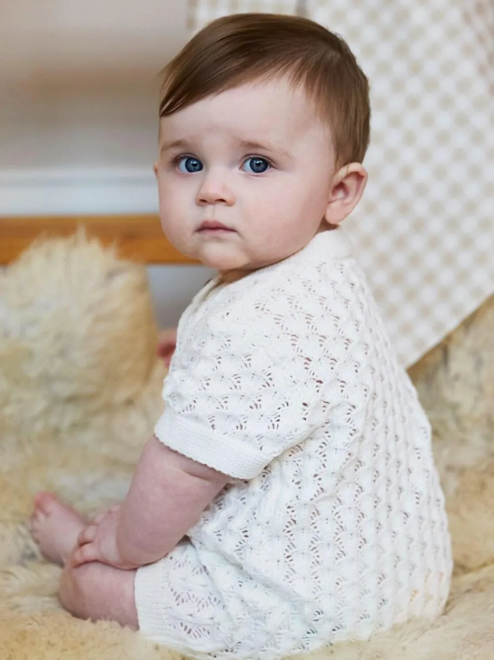 Discount The Little Tailor Baby Scallop Design Pointelle Button Through 100% Cotton Romper White