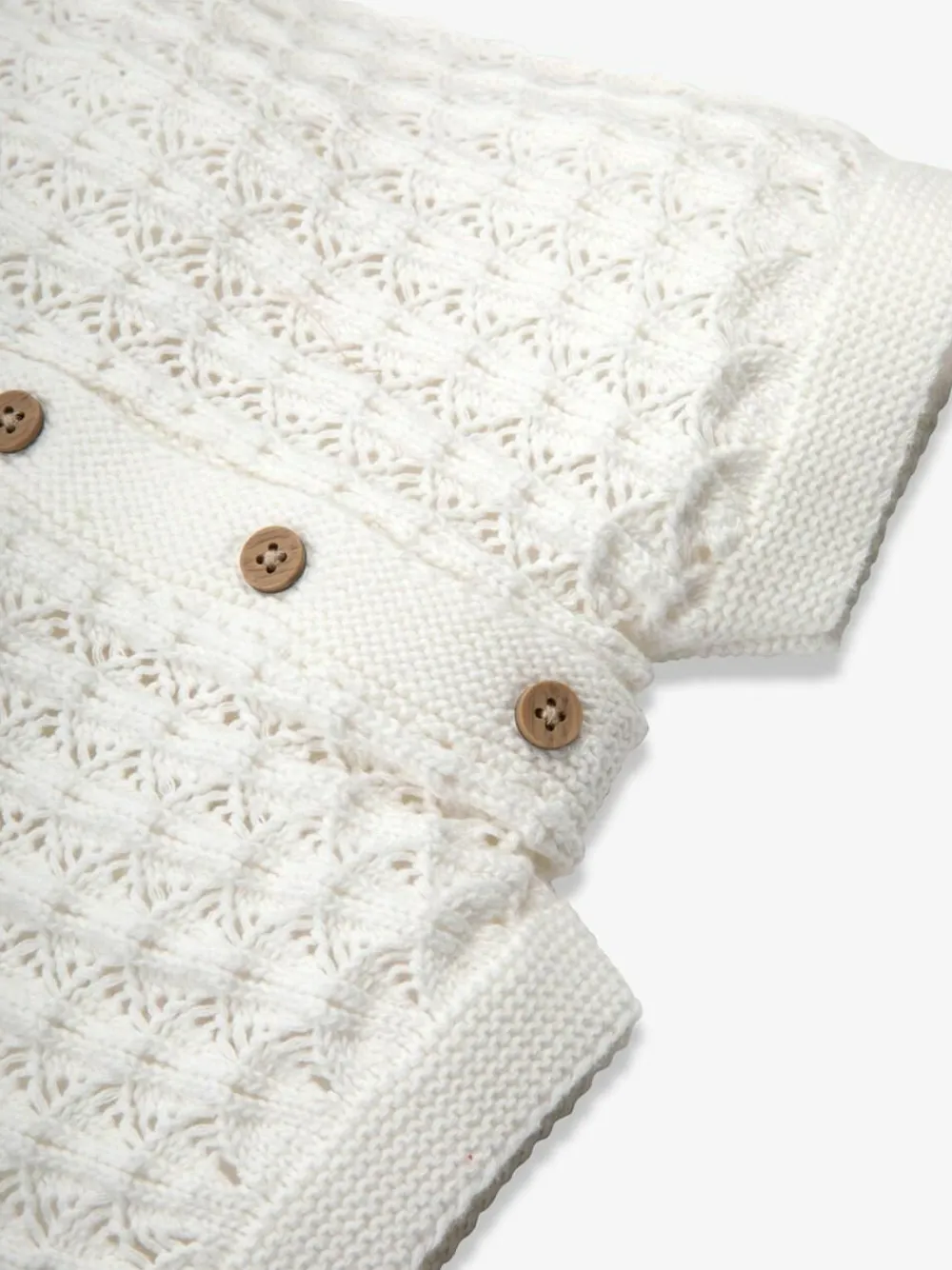 Discount The Little Tailor Baby Scallop Design Pointelle Button Through 100% Cotton Romper White