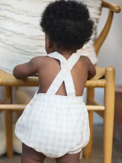 Clearance The Little Tailor Baby Woven Shorty 100% Cotton Romper Fawn Gingham