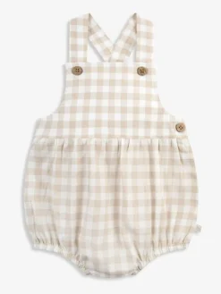 Clearance The Little Tailor Baby Woven Shorty 100% Cotton Romper Fawn Gingham
