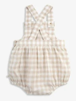 Clearance The Little Tailor Baby Woven Shorty 100% Cotton Romper Fawn Gingham