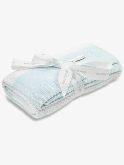 New The Little Tailor Large Supersoft Textured Knitted 100% Cotton Blanket Blue