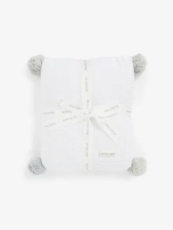 New The Little Tailor Pom Pom Plush Lined Baby Blanket