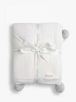 New The Little Tailor Pom Pom Plush Lined Baby Blanket