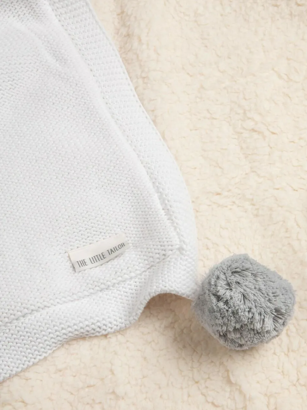 New The Little Tailor Pom Pom Plush Lined Baby Blanket